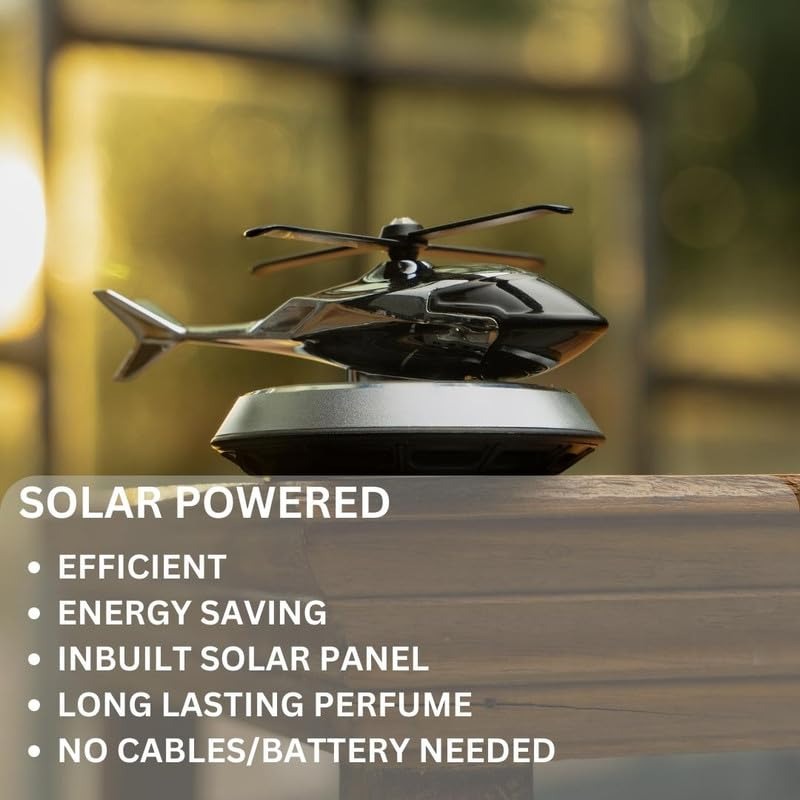 Solar Powered Car Aroma Diffuser Helicopter Air Freshener – Dashboard Perfume Decor | Metal + ABS, Refillable Fragrance Rs 1,017