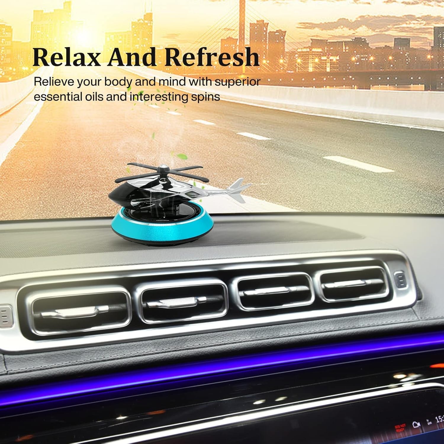 Solar Powered Car Aroma Diffuser Helicopter Air Freshener – Dashboard Perfume Decor | Metal + ABS, Refillable Fragrance Rs 1,017