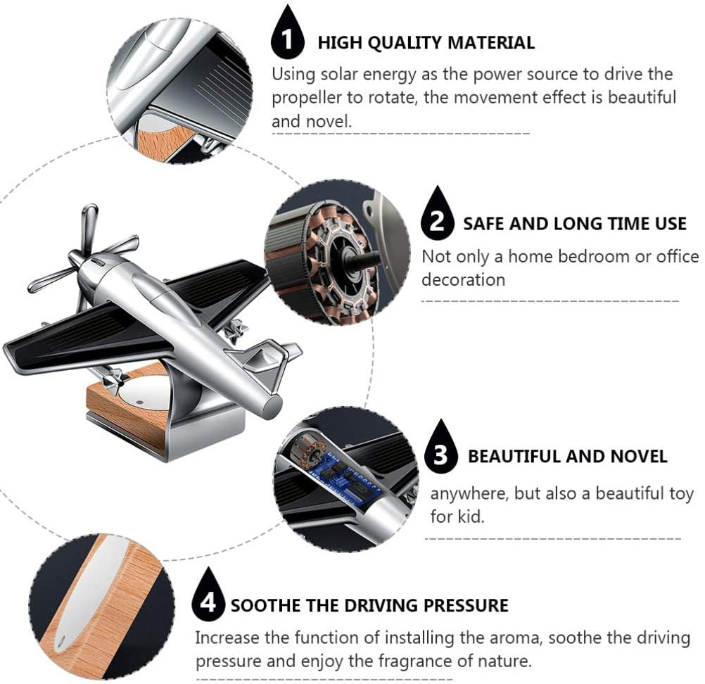 Solar Aeroplane Car Perfume Diffuser – Silver Aircraft Air Freshener for Car Dashboard