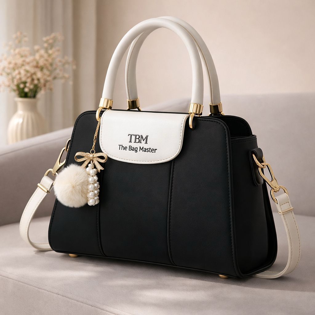 TBM The Bag Master Luxury Handbag – Elegant Two-Tone Designer Tote for Women (Black Maroon)