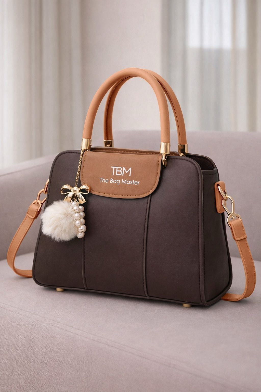 TBM The Bag Master Luxury Handbag – Elegant Two-Tone Designer Tote for Women (Black Maroon)