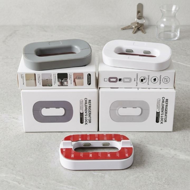 Premium Refrigerator Children's Lock – Self-Adhesive Baby Safety Freezer Door Lock with One-Hand Operation
