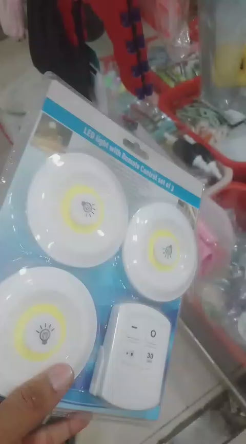 Pack of 3 LED Remote Control Lights – Tap Lights with Self Adhesive for Cabinet, Wardrobe & Kitchen